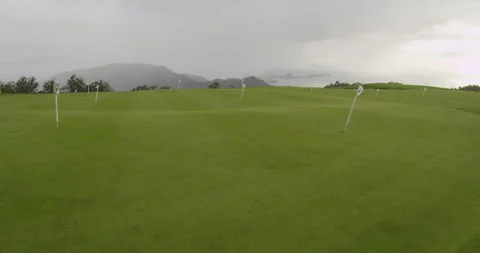Golf course on a cloudy day. Aerial view Stock Footage 85849267