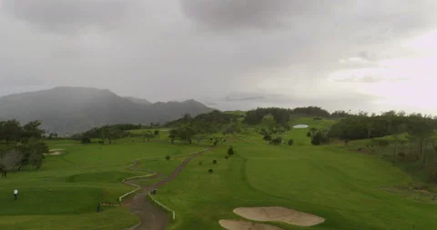 Golf course on a cloudy day. Aerial view Stock Footage 85850080