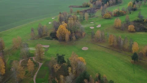 Golf course filmed from above with drones Stock Footage 148088168