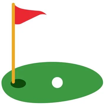 Golf course green with flag icon. Flagstick and golf ball sign. golf red Stock Illustration