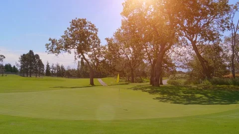 Golf Course Green, Sun in Sky Outdoor Summer Landscape, Lifestyle Game Sport Stock Footage 99217833