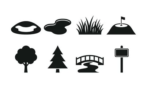 Golf course hazards and features icons for sports design Stock-Illustration