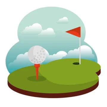 Golf course hole flag and ball Stock Illustration