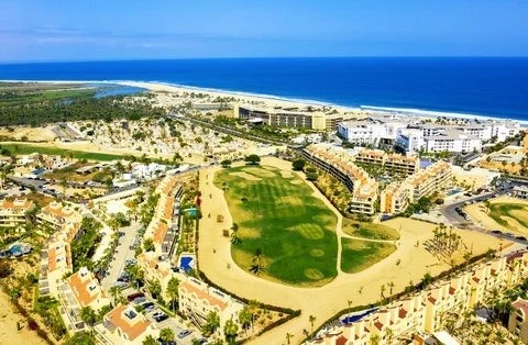 Golf Course Hole Flyover Ocean Aerial Drone Hyperlapse. Los Cabos, Mexico. Stock Footage 109174837