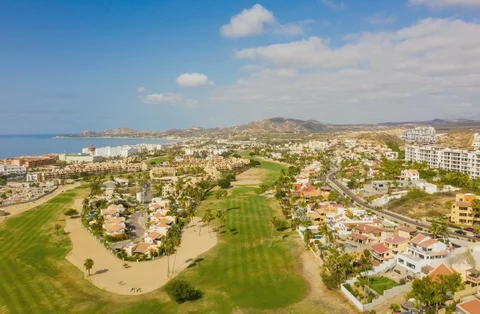 Golf Course Hole Overhead Aerial Hyperlapse, Los Cabos, Mexico. Stock Footage 108863800