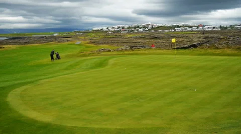 A golf course in Iceland Stock Footage 62258993