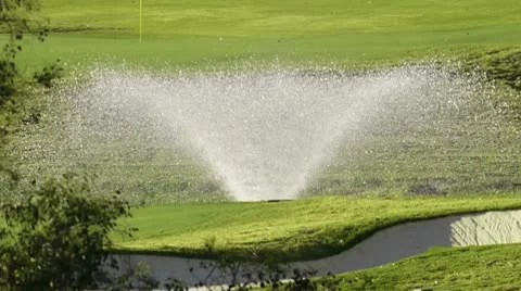 Golf Course Irrigation Spray Stock Footage 10591849