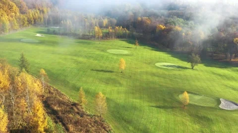Golf course with its components in fall Stock Footage 239066683