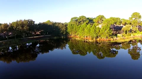 Golf Course Lake Tree and Sky reflection Video stock 44235468
