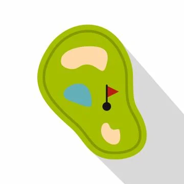 Golf course map with pond icon, flat style Ilustración de archivo