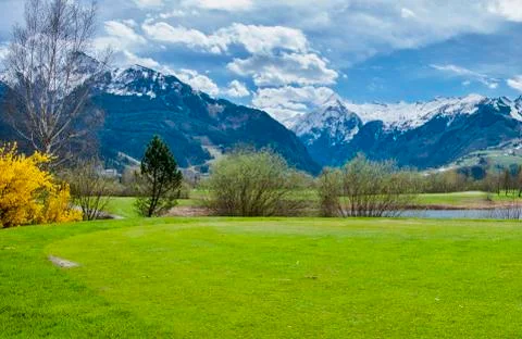 Golf course in mountains Stock Photos