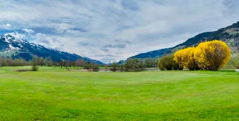 Golf course in mountains Stock Photos