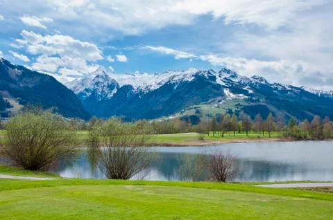 Golf course in mountains Stock Photos