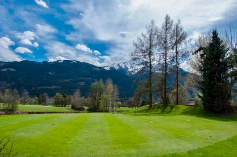 Golf course in mountains Stock Photos