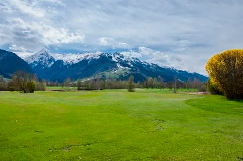 Golf course in mountains Stock Photos