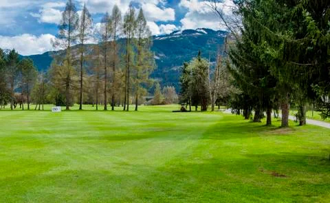 Golf course in mountains Stock Photos