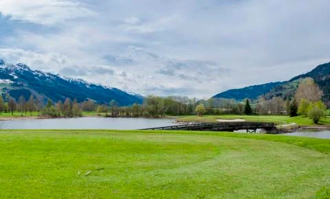 Golf course in mountains Stock Photos