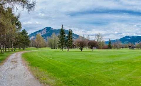Golf course in mountains Stock Photos