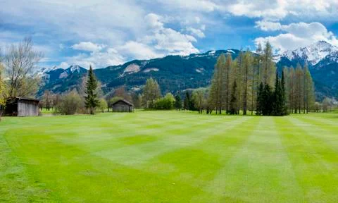 Golf course in mountains Stock Photos