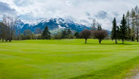 Golf course in mountains Stock Photos