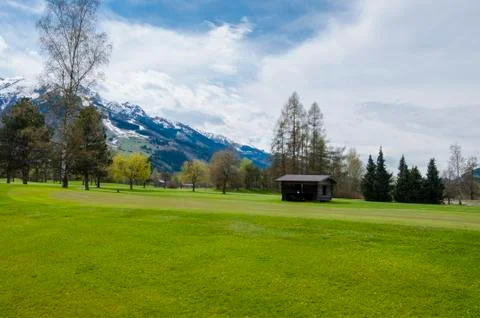Golf course in mountains Stock Photos
