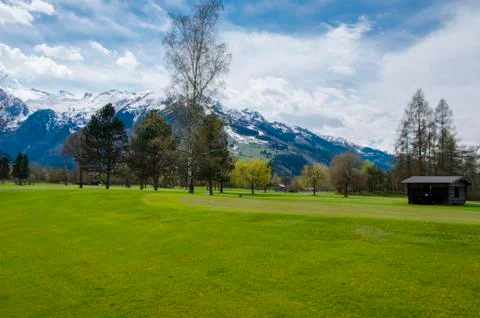 Golf course in mountains Stock Photos
