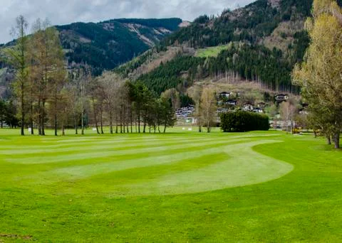 Golf course in mountains Stock Photos