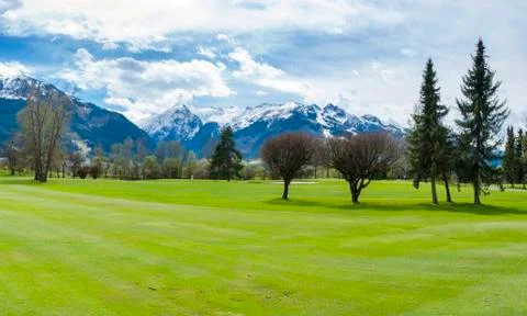 Golf course in mountains Stock Photos