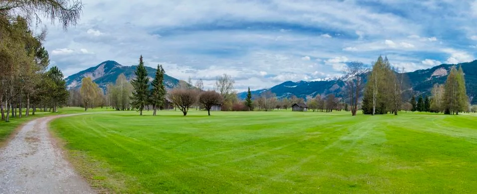 Golf course in mountains Stock Photos