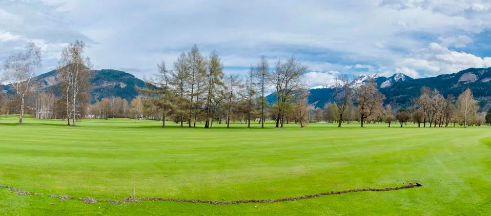 Golf course in mountains Stock Photos