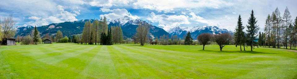 Golf course in mountains Stock Photos