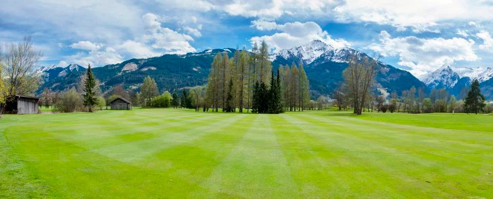 Golf course in mountains Stock Photos