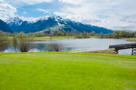 Golf course in mountains Stock Photos
