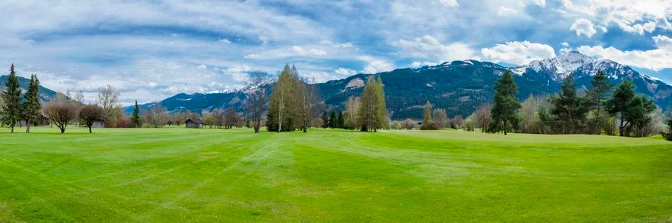 Golf course in mountains Stock Photos