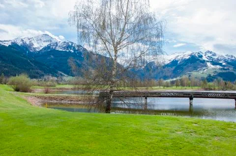 Golf course in mountains Stock Photos
