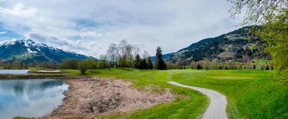 Golf course in mountains Stock Photos