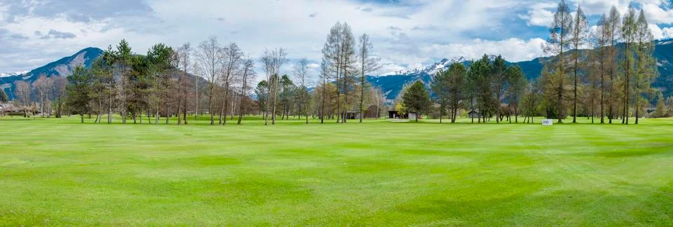 Golf course in mountains Stock Photos