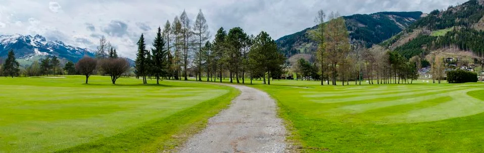 Golf course in mountains Stock Photos
