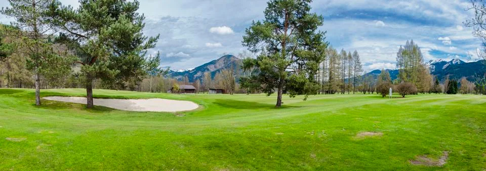 Golf course in mountains Stock Photos