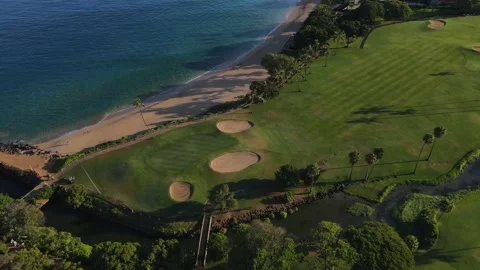 Golf course next to the ocean in Maui, Hawaii. Stock Footage 162084283