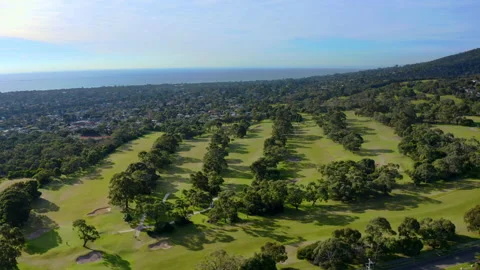 Golf Course with Ocean Views Stock Footage 138028783