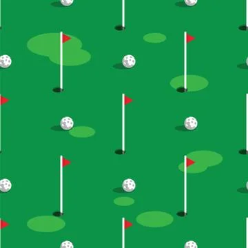 Golf course pattern background. Green grass and hole on golf field. Flags and Stock Illustration