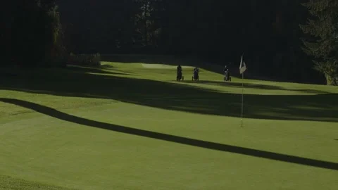 Golf course. Players with golf carts approaching the green. Stock Footage 142542640