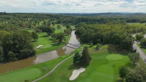Golf course with River and Bridge Video stock 329952609