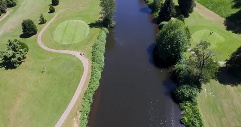Golf Course with river Stock Footage 93602384