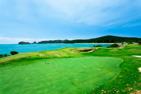 Golf course by the sea Stock Photos
