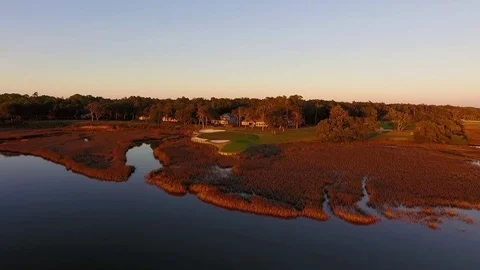 Golf Course at Sunset - Drone Video stock 81400810
