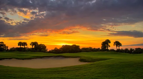 Golf Course Sunset Moving Clouds North Palm Beach Florida Timelapse Видео 42794392