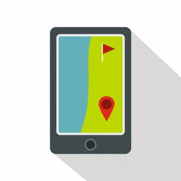 Golf course on a tablet screen icon, flat style Stock Illustration
