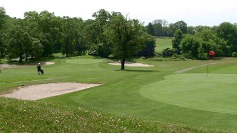 Golf Course, Wide Pan Players Waking Down Fairway Video stock 201099859
